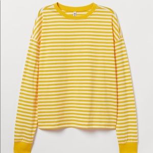 H&M Divided Yellow and White Striped Long Sleeve Cropped T-Shirt (Large)